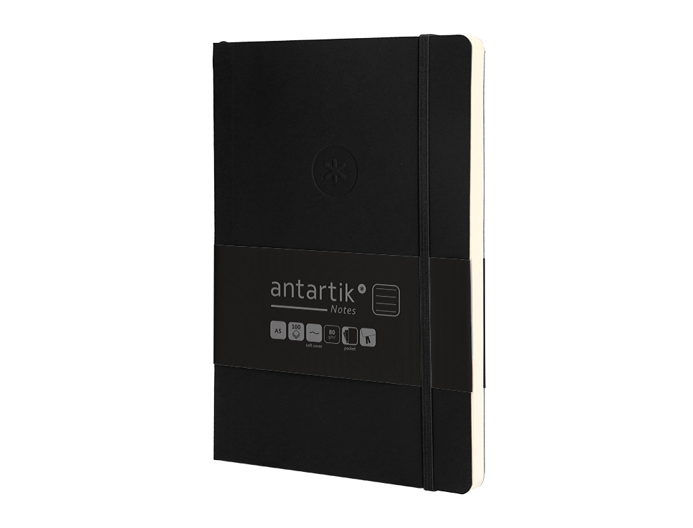 CADERNO COM ELASTICO ANTARTIK NOTES CAPA MOLE A5 PAUTADO PRETO 80 FOLHAS 80 GR FSC