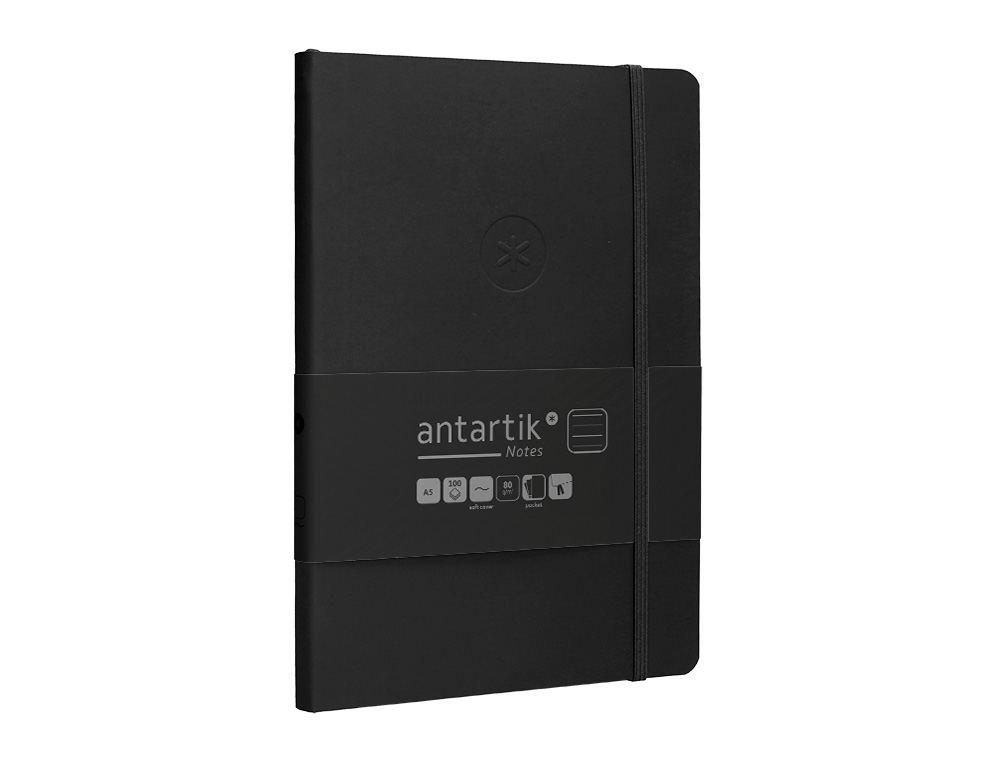 CADERNO COM ELASTICO ANTARTIK NOTES CAPA MOLE A5 PAUTADO PRETO 80 FOLHAS 80 GR FSC