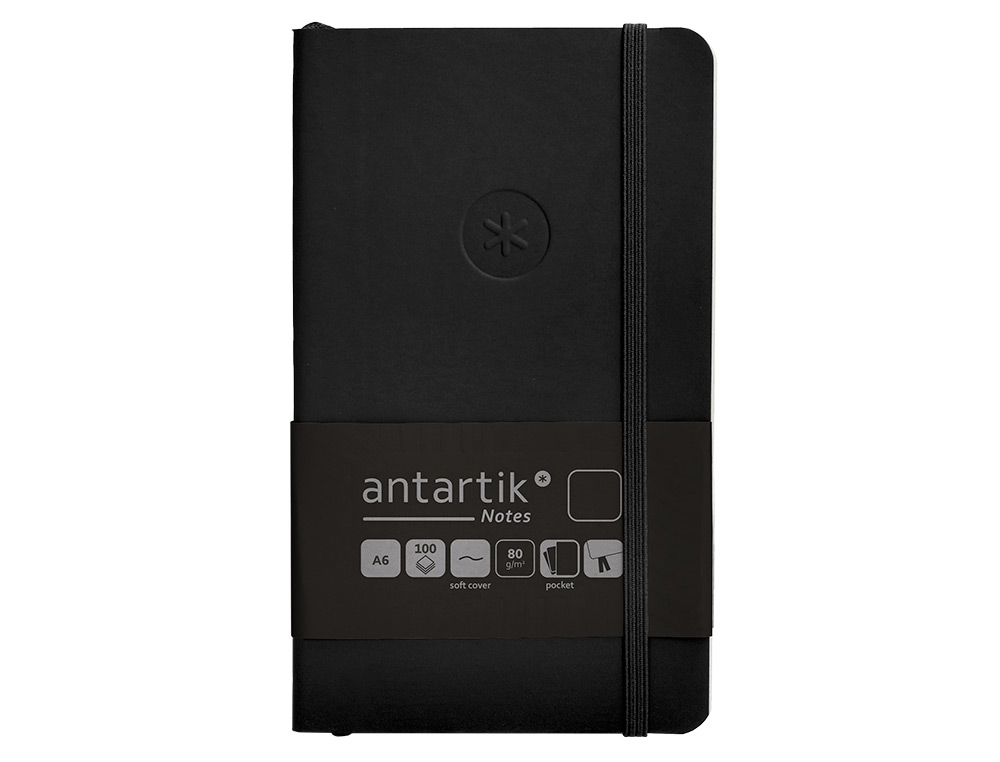 CADERNO COM ELASTICO ANTARTIK NOTES CAPA MOLE A6 LISO PRETO 100 FOLHAS 80 GR FSC