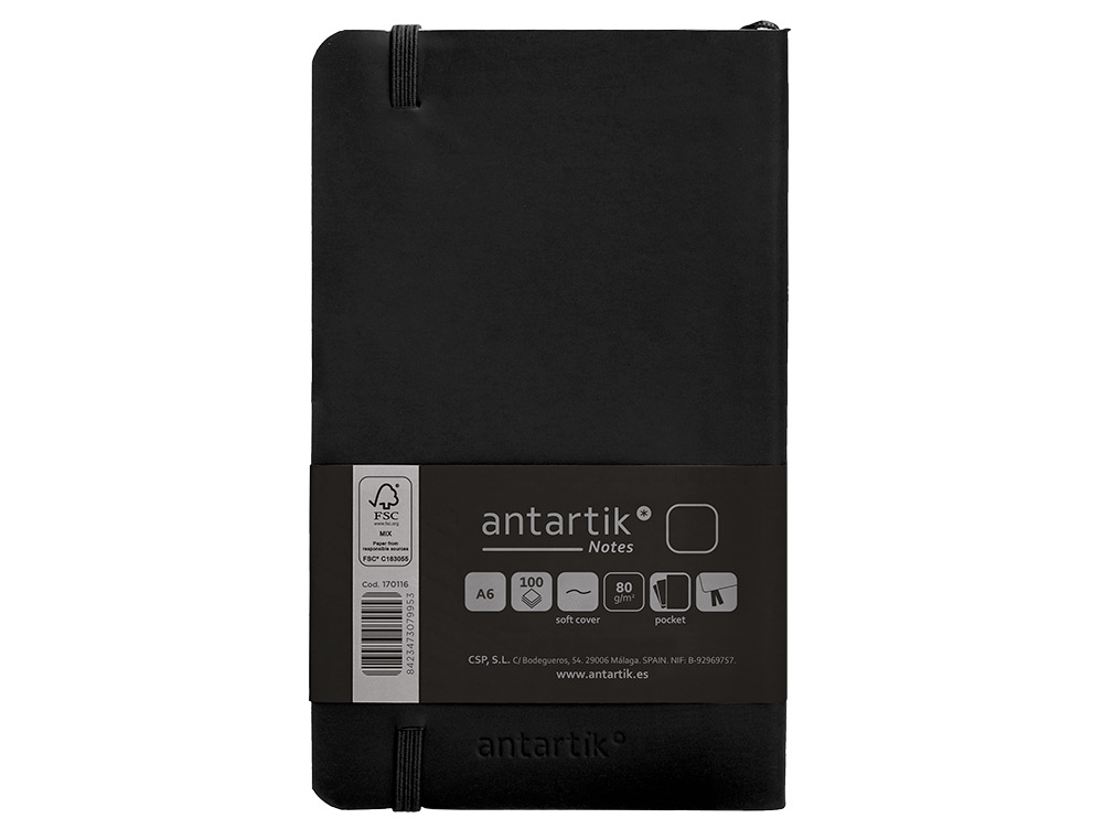 CADERNO COM ELASTICO ANTARTIK NOTES CAPA MOLE A6 LISO PRETO 100 FOLHAS 80 GR FSC