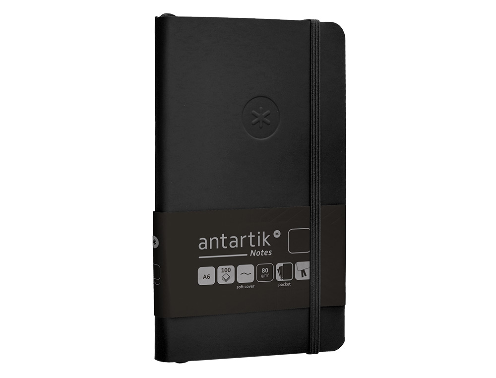 CADERNO COM ELASTICO ANTARTIK NOTES CAPA MOLE A6 LISO PRETO 100 FOLHAS 80 GR FSC