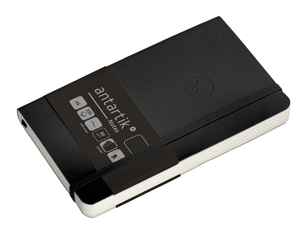 CADERNO COM ELASTICO ANTARTIK NOTES CAPA MOLE A6 LISO PRETO 100 FOLHAS 80 GR FSC