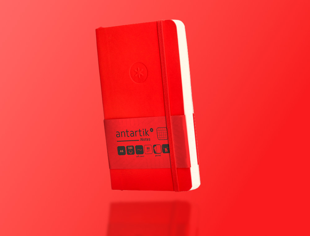 CADERNO COM ELASTICO ANTARTIK NOTES CAPA MOLE A6 QUADRICULADO VERMELHO 100 FOLHAS 80 GR FSC