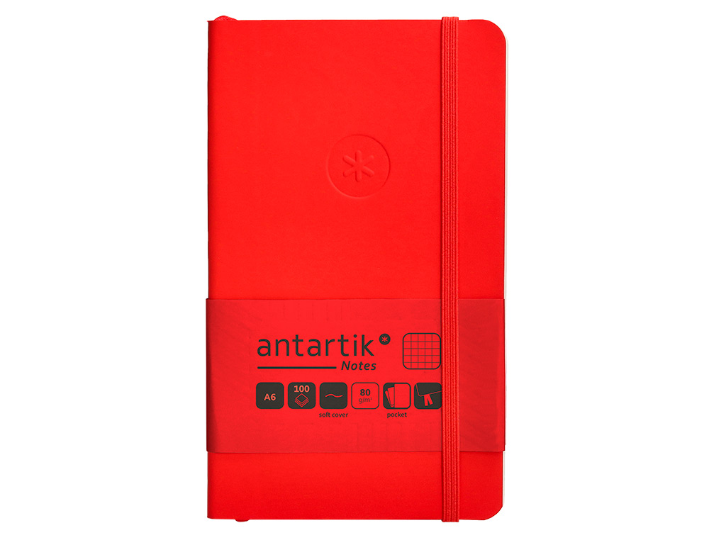 CADERNO COM ELASTICO ANTARTIK NOTES CAPA MOLE A6 QUADRICULADO VERMELHO 100 FOLHAS 80 GR FSC