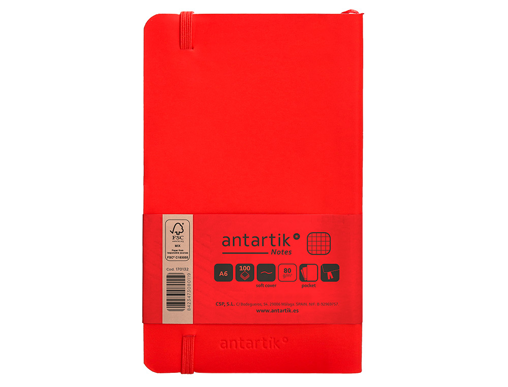 CADERNO COM ELASTICO ANTARTIK NOTES CAPA MOLE A6 QUADRICULADO VERMELHO 100 FOLHAS 80 GR FSC