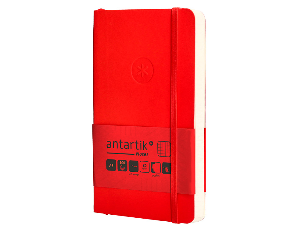 CADERNO COM ELASTICO ANTARTIK NOTES CAPA MOLE A6 QUADRICULADO VERMELHO 100 FOLHAS 80 GR FSC