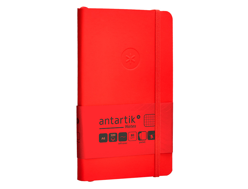 CADERNO COM ELASTICO ANTARTIK NOTES CAPA MOLE A6 QUADRICULADO VERMELHO 100 FOLHAS 80 GR FSC