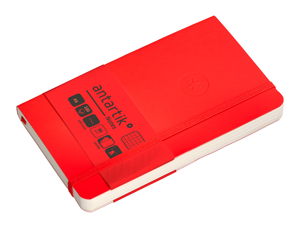 CADERNO COM ELASTICO ANTARTIK NOTES CAPA MOLE A6 QUADRICULADO VERMELHO 100 FOLHAS 80 GR FSC