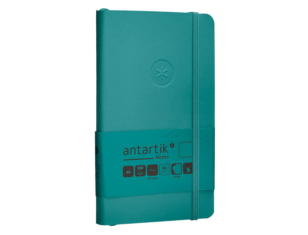 CADERNO COM ELASTICO ANTARTIK NOTES CAPA MOLE A6 LISO VERDE AGUA-MARINHA 100 FOLHAS 80 GR FSC