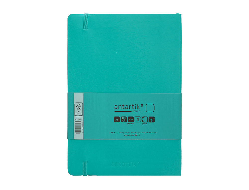 CADERNO COM ELASTICO ANTARTIK NOTES CAPA MOLE A5 LISO TURQUESA 80 FOLHAS 80 GR FSC
