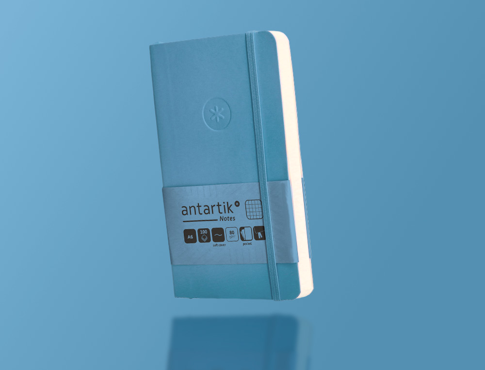CADERNO COM ELASTICO ANTARTIK NOTES CAPA MOLE A6 QUADRICULADO AZUL CLARO 100 FOLHAS 80 GR FSC
