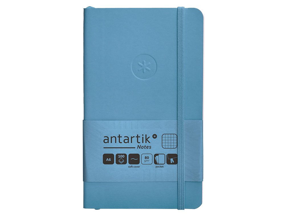 CADERNO COM ELASTICO ANTARTIK NOTES CAPA MOLE A6 QUADRICULADO AZUL CLARO 100 FOLHAS 80 GR FSC