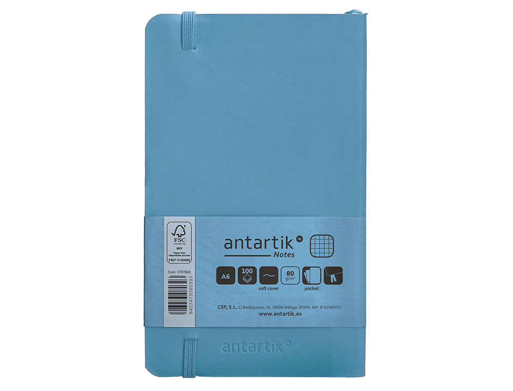 CADERNO COM ELASTICO ANTARTIK NOTES CAPA MOLE A6 QUADRICULADO AZUL CLARO 100 FOLHAS 80 GR FSC