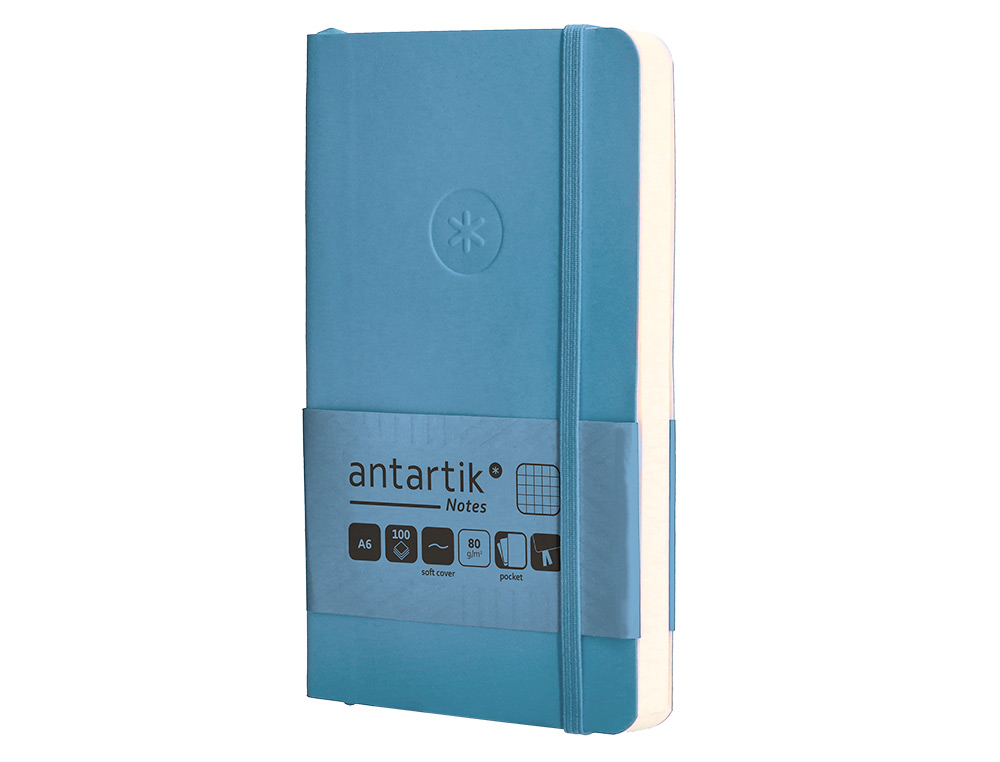 CADERNO COM ELASTICO ANTARTIK NOTES CAPA MOLE A6 QUADRICULADO AZUL CLARO 100 FOLHAS 80 GR FSC