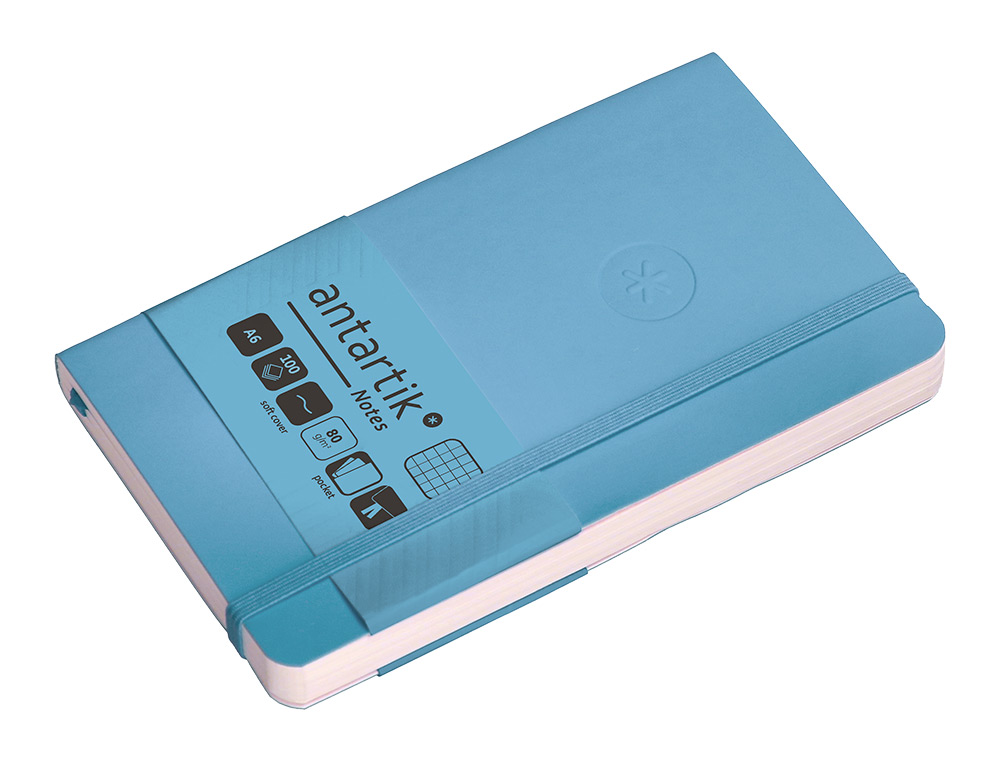CADERNO COM ELASTICO ANTARTIK NOTES CAPA MOLE A6 QUADRICULADO AZUL CLARO 100 FOLHAS 80 GR FSC
