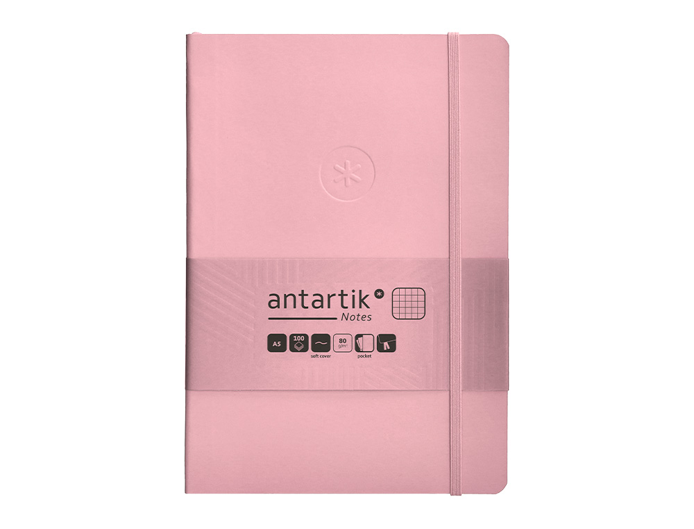 CADERNO COM ELASTICO ANTARTIK NOTES CAPA MOLE A5 QUADRICULADO ROSA PASTEL 80 FOLHAS 80 GR FSC
