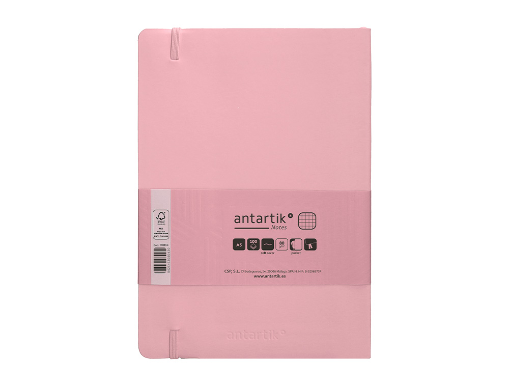 CADERNO COM ELASTICO ANTARTIK NOTES CAPA MOLE A5 QUADRICULADO ROSA PASTEL 80 FOLHAS 80 GR FSC