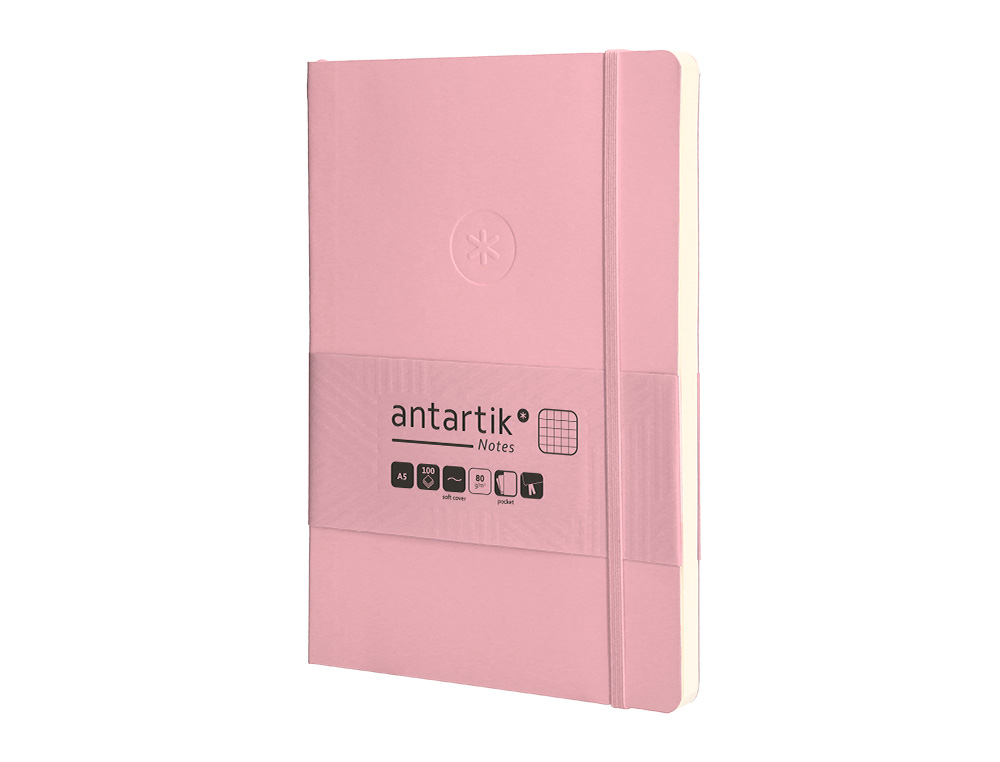 CADERNO COM ELASTICO ANTARTIK NOTES CAPA MOLE A5 QUADRICULADO ROSA PASTEL 80 FOLHAS 80 GR FSC