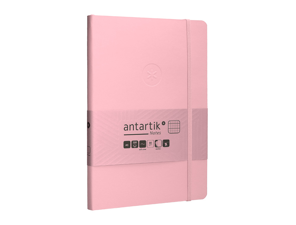 CADERNO COM ELASTICO ANTARTIK NOTES CAPA MOLE A5 QUADRICULADO ROSA PASTEL 80 FOLHAS 80 GR FSC