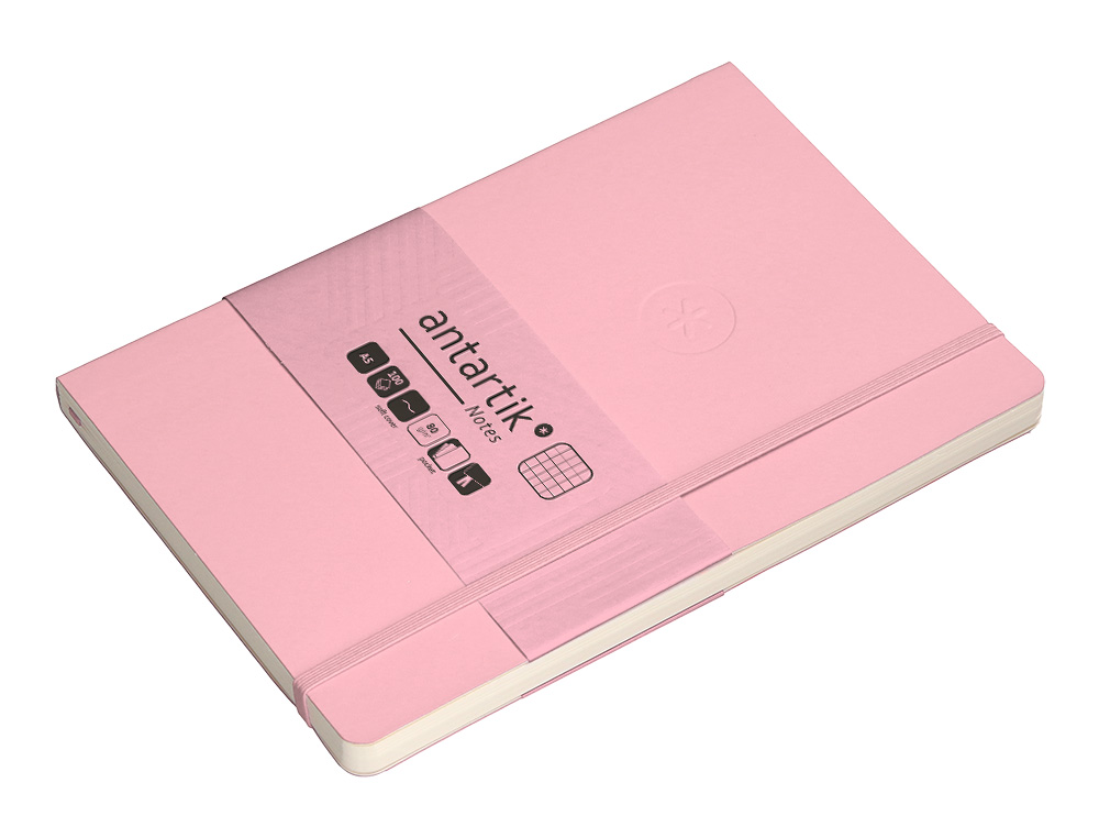 CADERNO COM ELASTICO ANTARTIK NOTES CAPA MOLE A5 QUADRICULADO ROSA PASTEL 80 FOLHAS 80 GR FSC
