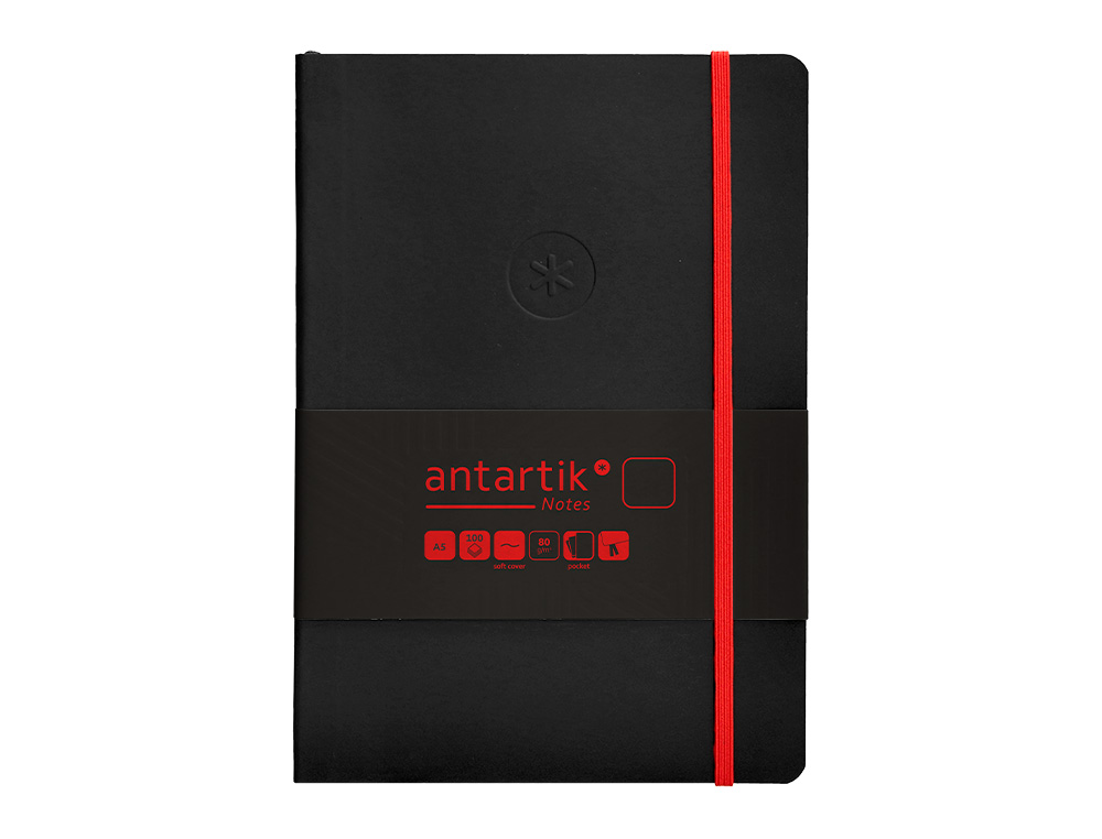 CADERNO COM ELASTICO ANTARTIK NOTES CAPA MOLE A5 LISO PRETO E VERMELHO 80 FOLHAS 80 GR FSC