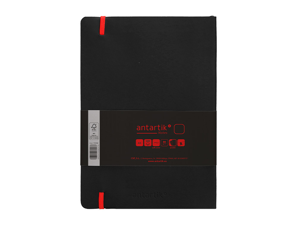 CADERNO COM ELASTICO ANTARTIK NOTES CAPA MOLE A5 LISO PRETO E VERMELHO 80 FOLHAS 80 GR FSC