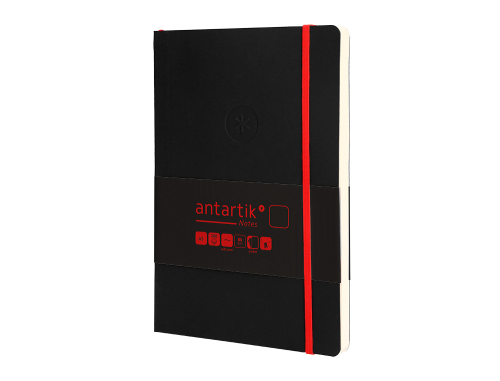 CADERNO COM ELASTICO ANTARTIK NOTES CAPA MOLE A5 LISO PRETO E VERMELHO 80 FOLHAS 80 GR FSC