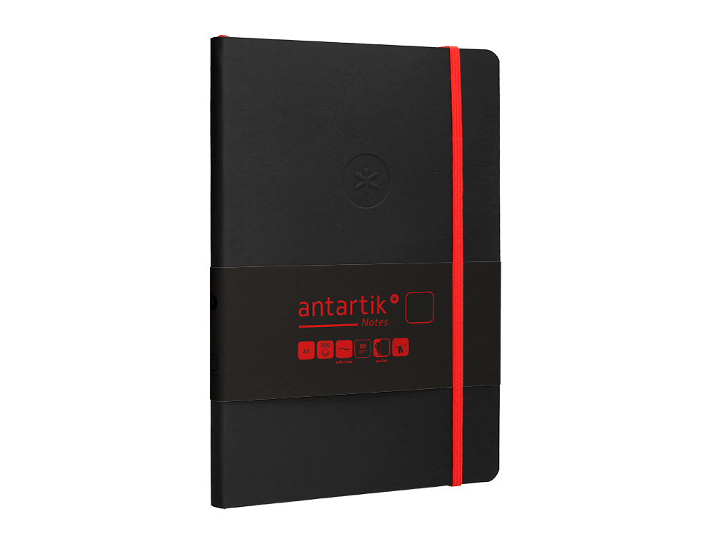 CADERNO COM ELASTICO ANTARTIK NOTES CAPA MOLE A5 LISO PRETO E VERMELHO 80 FOLHAS 80 GR FSC