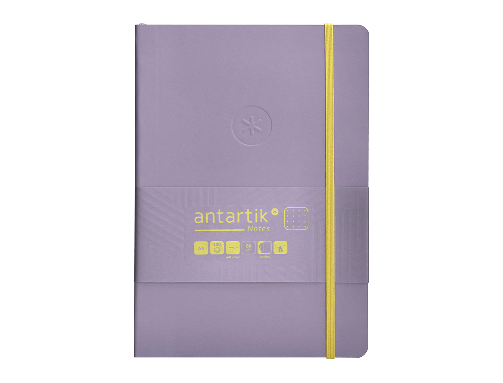 CADERNO COM ELASTICO ANTARTIK NOTES CAPA MOLE A5 PONTILHADO ROXO E AMARELO 80 FOLHAS 80 GR FSC