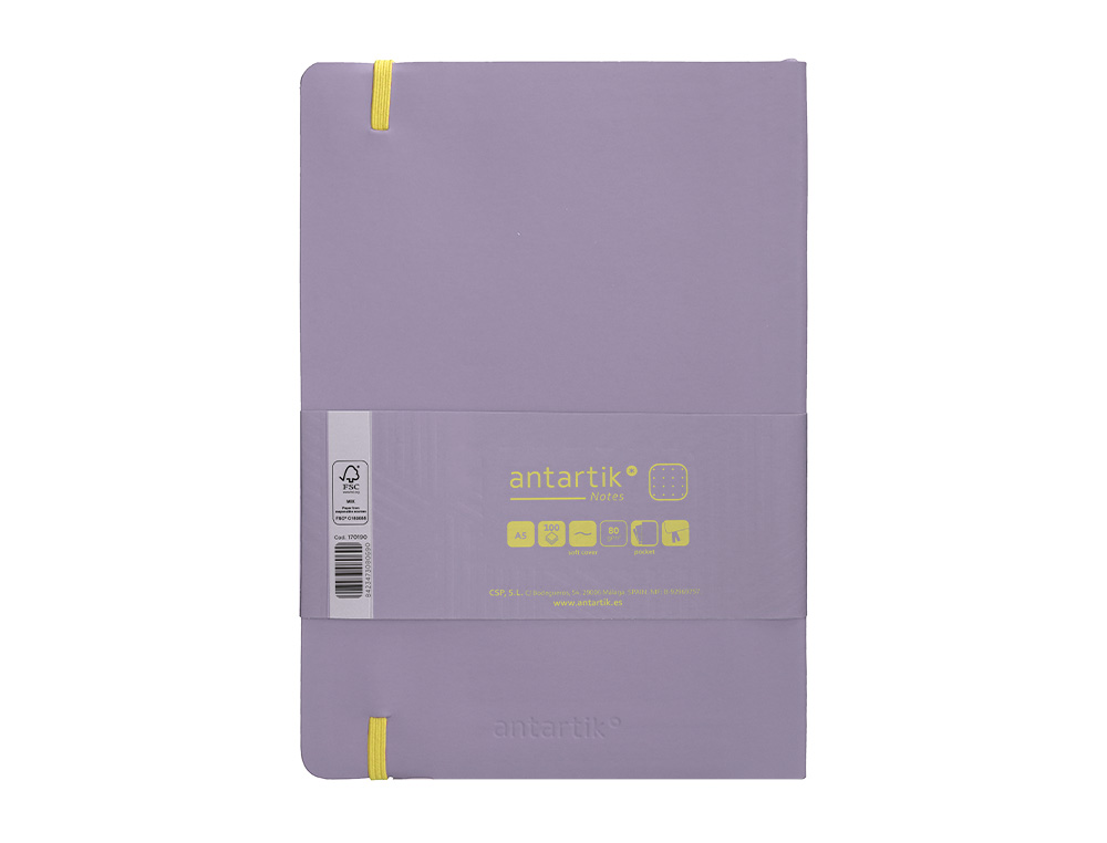 CADERNO COM ELASTICO ANTARTIK NOTES CAPA MOLE A5 PONTILHADO ROXO E AMARELO 80 FOLHAS 80 GR FSC