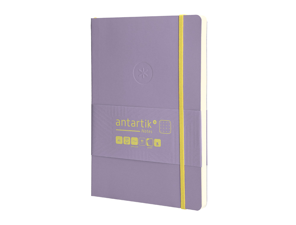 CADERNO COM ELASTICO ANTARTIK NOTES CAPA MOLE A5 PONTILHADO ROXO E AMARELO 80 FOLHAS 80 GR FSC