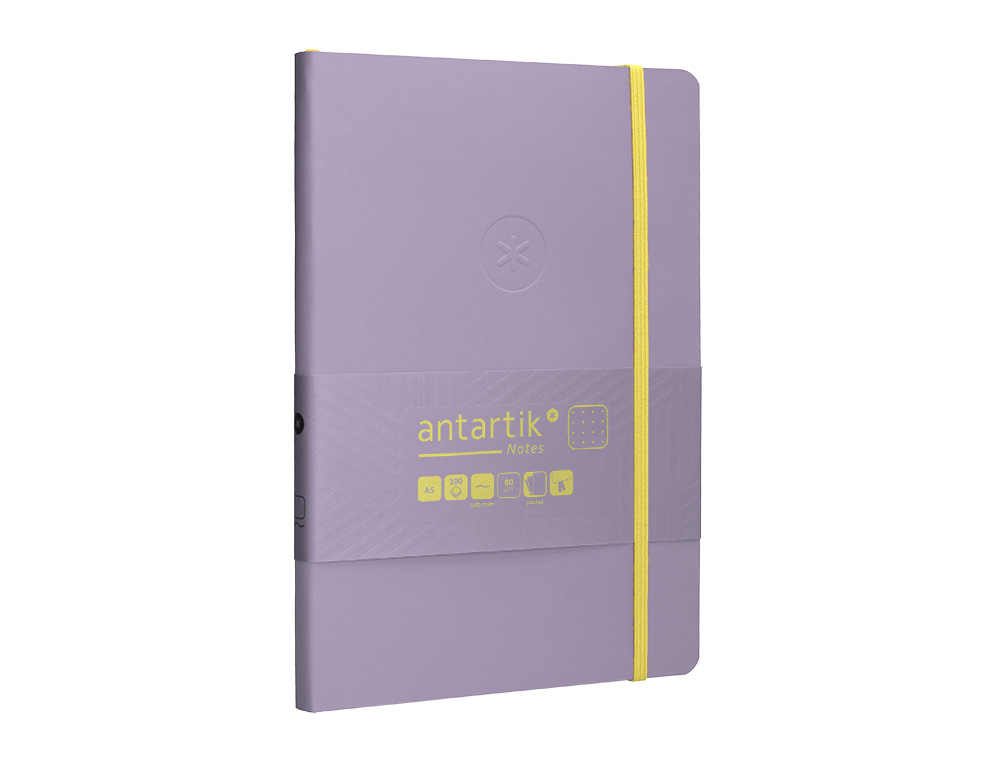 CADERNO COM ELASTICO ANTARTIK NOTES CAPA MOLE A5 PONTILHADO ROXO E AMARELO 80 FOLHAS 80 GR FSC