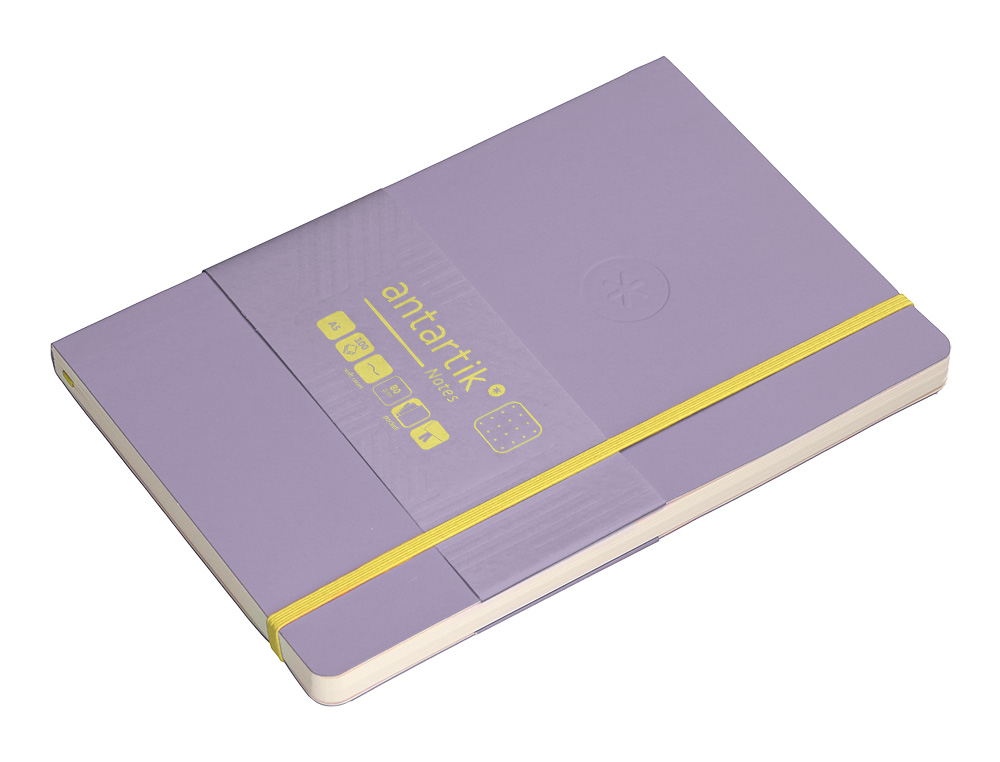 CADERNO COM ELASTICO ANTARTIK NOTES CAPA MOLE A5 PONTILHADO ROXO E AMARELO 80 FOLHAS 80 GR FSC