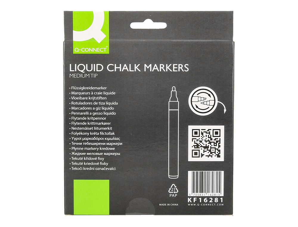 MARCADOR Q-CONNECT GIZ LIQUIDO PONTA REDONDA TRACO 3 MM CAIXA DE 8 UNIDADES CORES SORTIDAS