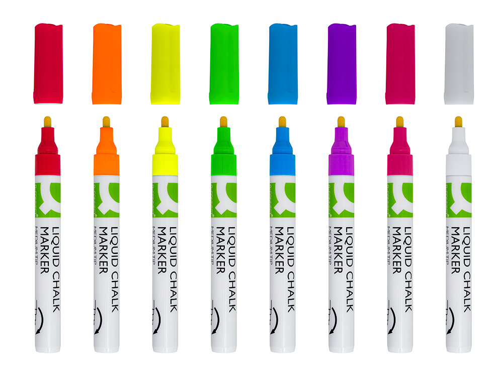 MARCADOR Q-CONNECT GIZ LIQUIDO PONTA REDONDA TRACO 3 MM CAIXA DE 8 UNIDADES CORES SORTIDAS