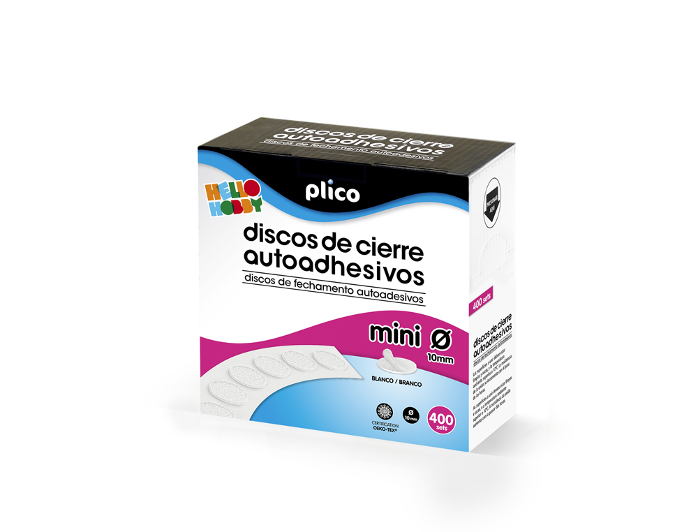 DISCOS DE VELCRO PLICO AUTOADESIVOS MINI 10 MM COR BRANCO CAIXA DE 400 UNIDADES