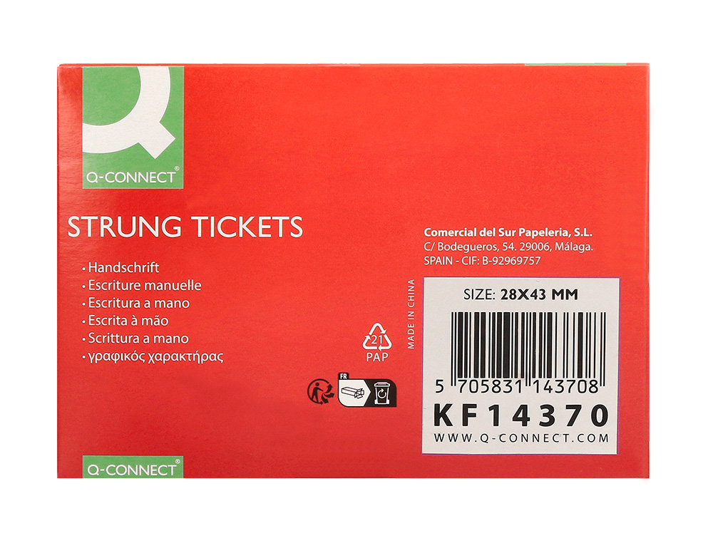 ETIQUETAS Q-CONNECT 28X43 MM CAIXA DE 500 UNIDADES