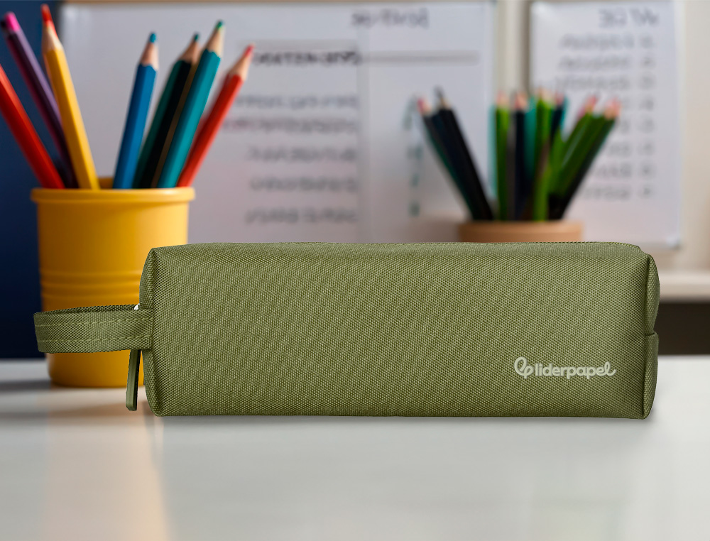 ESTOJO ESCOLAR LIDERPAPEL CLASSIC RETANGULAR COM ASA 210X70 MM VERDE MILITAR