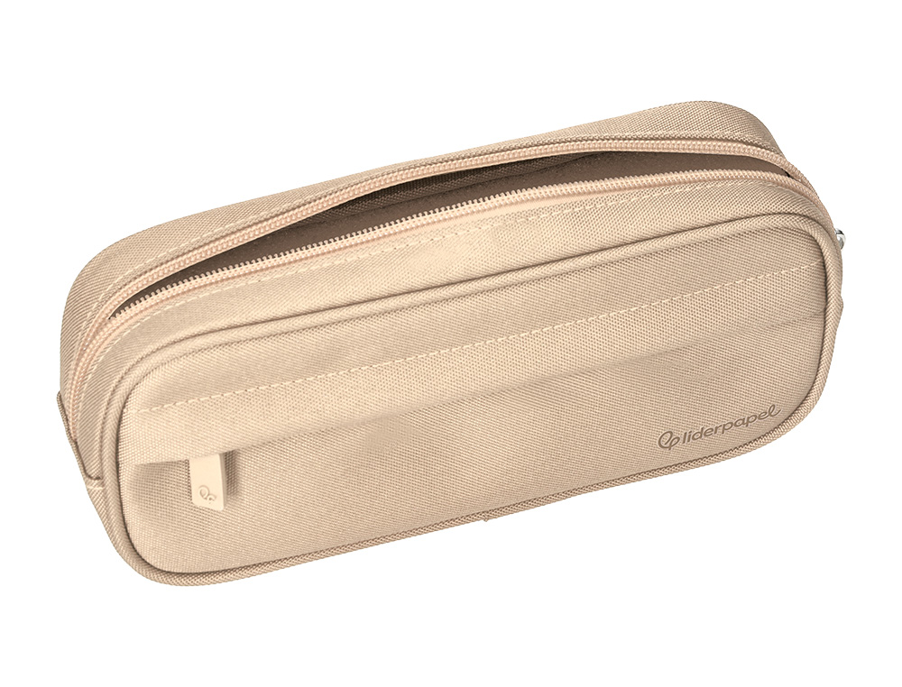 ESTOJO ESCOLAR LIDERPAPEL OVALADO 2 FECHOS COM BOLSO FRONTAL 210X90 MM CREME