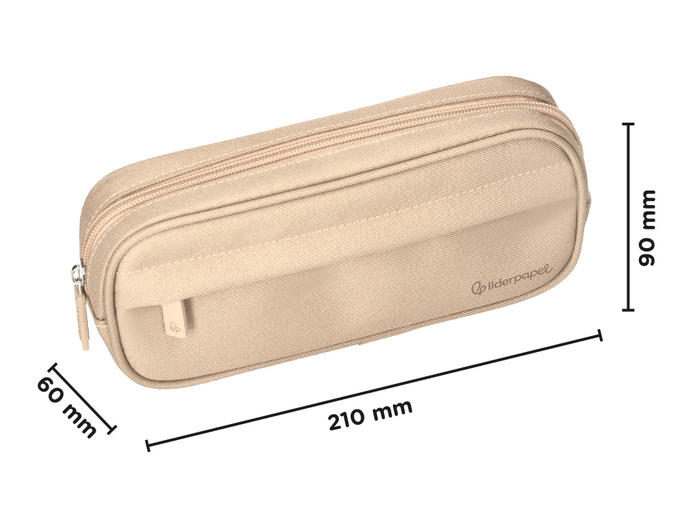 ESTOJO ESCOLAR LIDERPAPEL OVALADO 2 FECHOS COM BOLSO FRONTAL 210X90 MM CREME