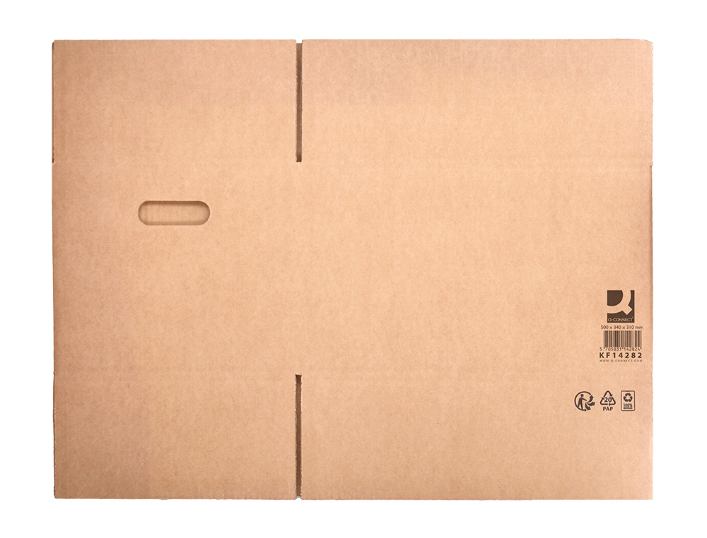 CAIXA PARA EMBALAR Q-CONNECT AMERICANA COM ASAS CARTAO CANAL SIMPLES 5 MM COR KRAFT 500X340X310 MM