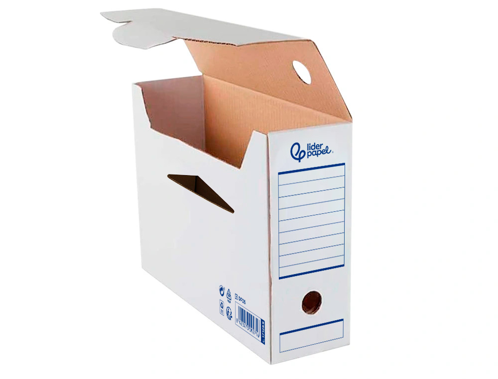 CAIXA PARA ARQUIVO MORTO AUTOMATICA LIDERPAPEL DIN A4 CARTAO 100% RECICLADO 325 GR LOMBADA 100 MM BRANCO 360X100X255MM