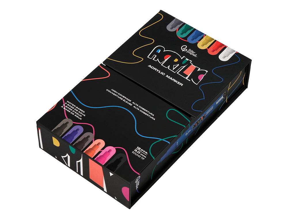 MARCADOR LIDERPAPEL ACRYLIC BASE AGUA TODO TIPO DE SUPERFICIE PONTA REDONDA 3 MM CAIXA DE 12 UNIDADES CORES