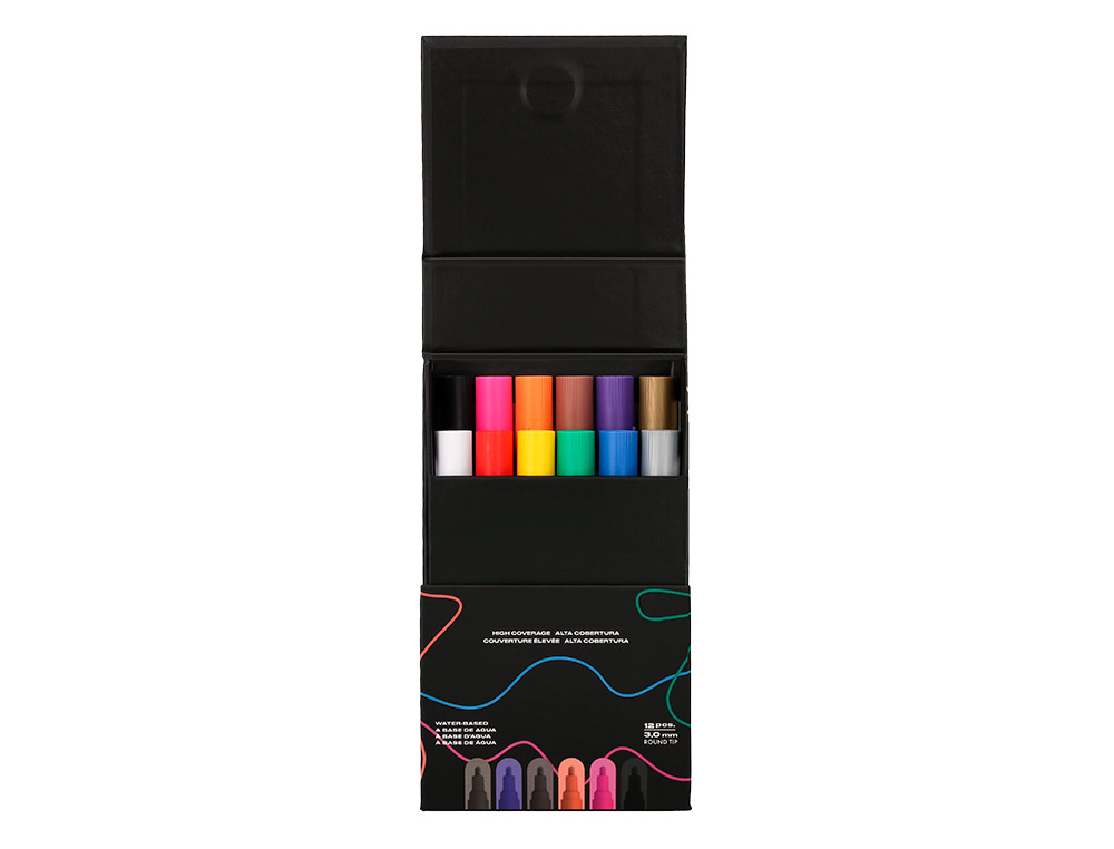 MARCADOR LIDERPAPEL ACRYLIC BASE AGUA TODO TIPO DE SUPERFICIE PONTA REDONDA 3 MM CAIXA DE 12 UNIDADES CORES