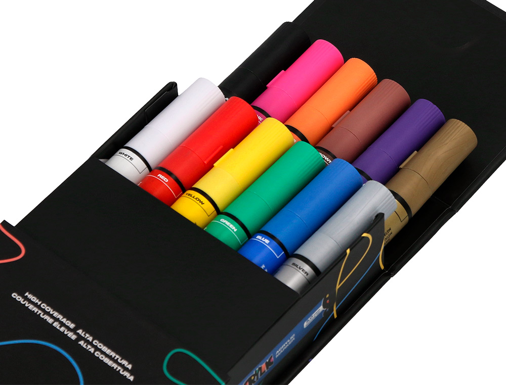 MARCADOR LIDERPAPEL ACRYLIC BASE AGUA TODO TIPO DE SUPERFICIE PONTA REDONDA 3 MM CAIXA DE 12 UNIDADES CORES