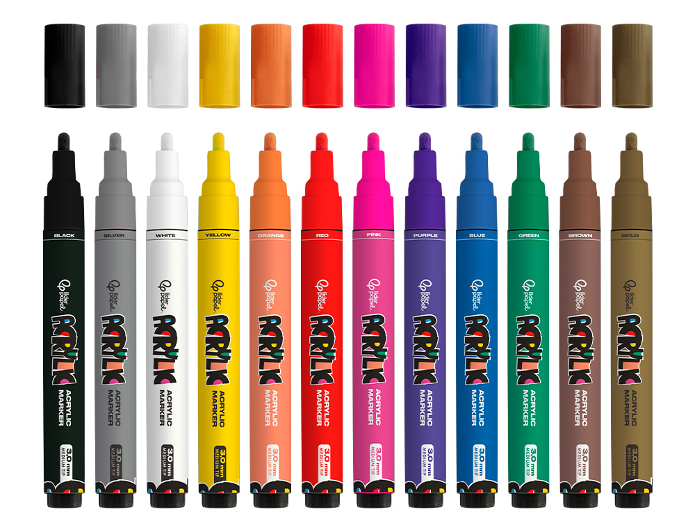 MARCADOR LIDERPAPEL ACRYLIC BASE AGUA TODO TIPO DE SUPERFICIE PONTA REDONDA 3 MM CAIXA DE 12 UNIDADES CORES