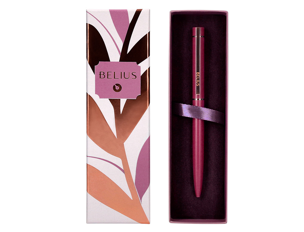 ESFEROGRAFICA BELIUS ROSE ALUMINIO COR BORDEAUX OURO ROSA TINTA AZUL CAIXA DE DESIGN