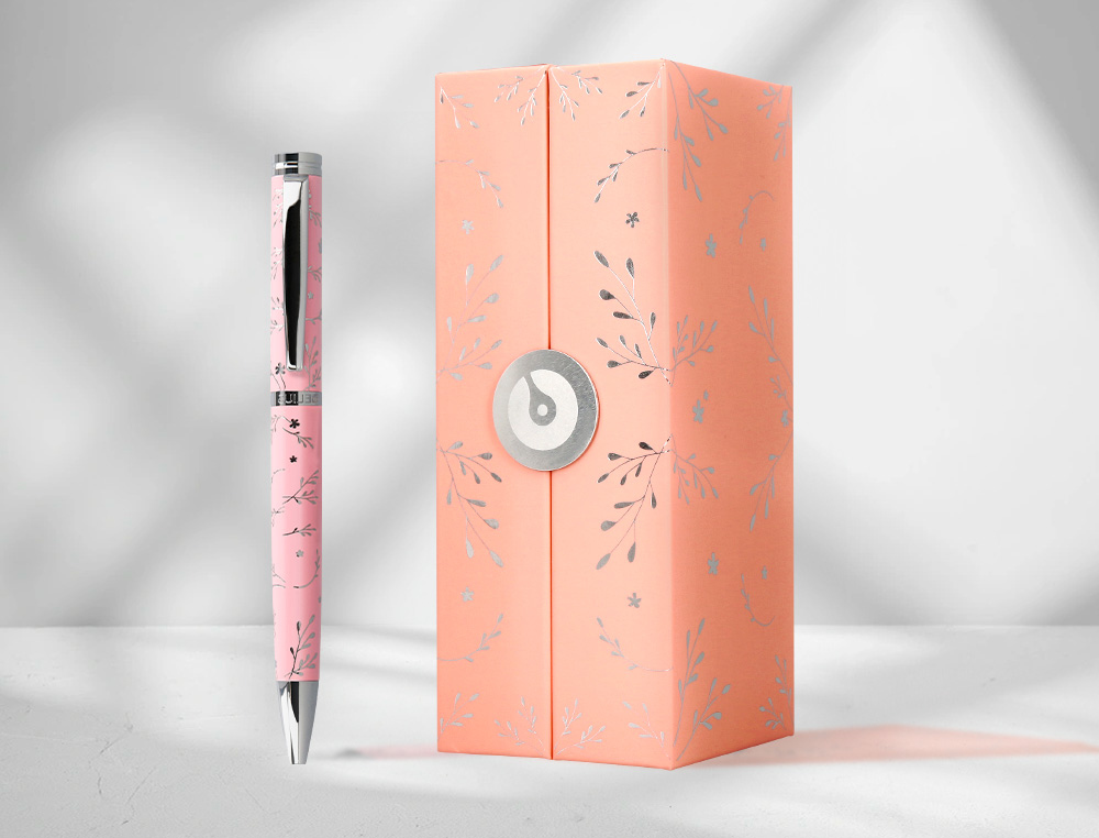 ESFEROGRAFICA BELIUS BELLA ALUMINIO COR ROSA DESENHO PRATEADO RELEVO TINTA AZUL CAIXA DE DESIGN