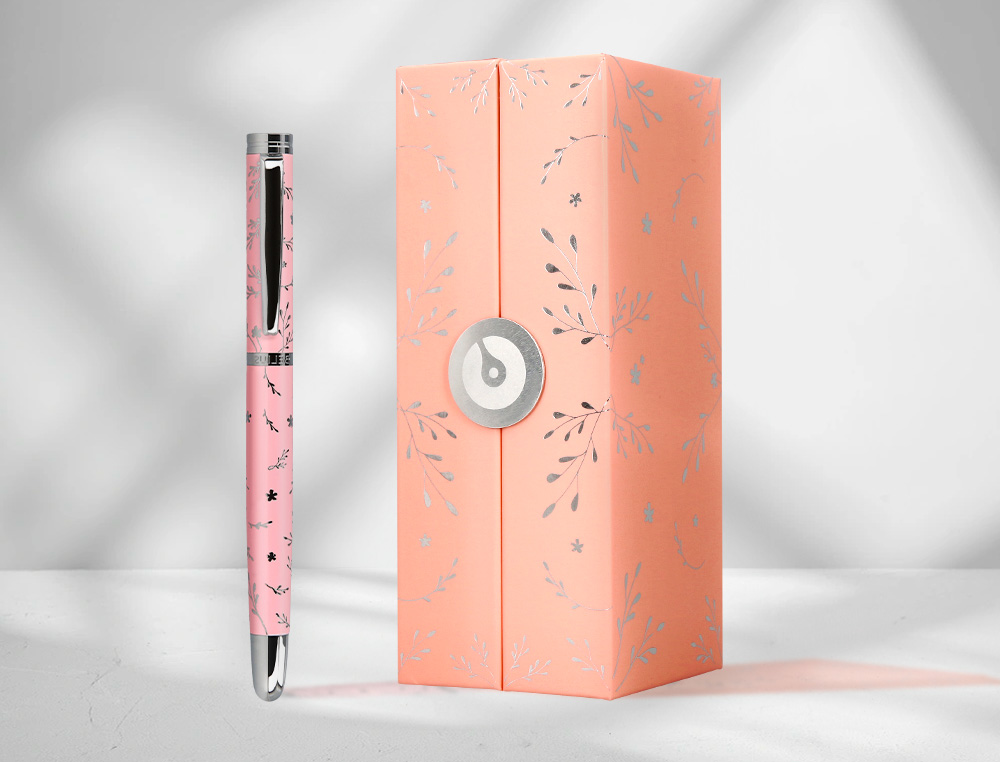 ROLLER BELIUS BELLA ALUMINIO COR ROSA DESENHO PRATEADO RELEVO TINTA COR PRETO CAIXA DE DESIGN