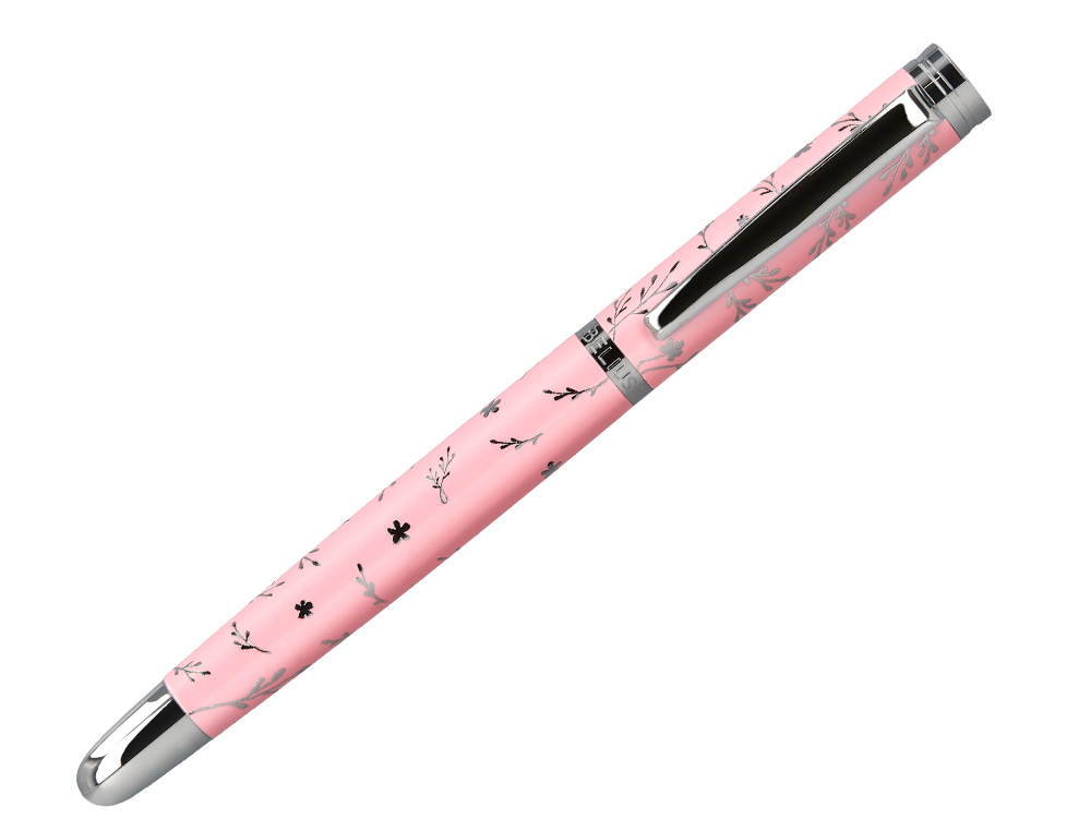 ROLLER BELIUS BELLA ALUMINIO COR ROSA DESENHO PRATEADO RELEVO TINTA COR PRETO CAIXA DE DESIGN